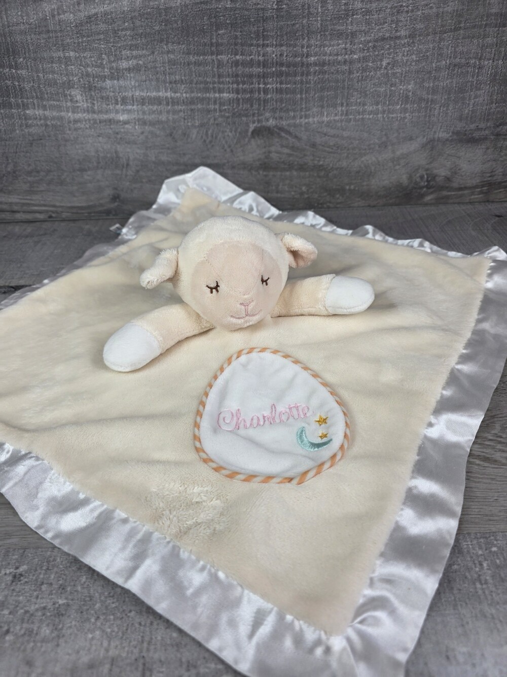 Douglas Baby Sheep Security Blanket Cream Fleece Satin Moon Star CHARLOTTE b166